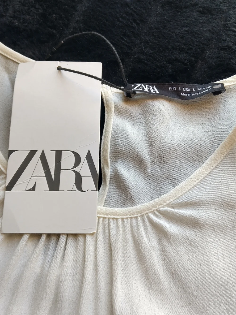 Zara Women's Cream Blouse Floral Sheer Puff Sleeves 100% Viscose Size L